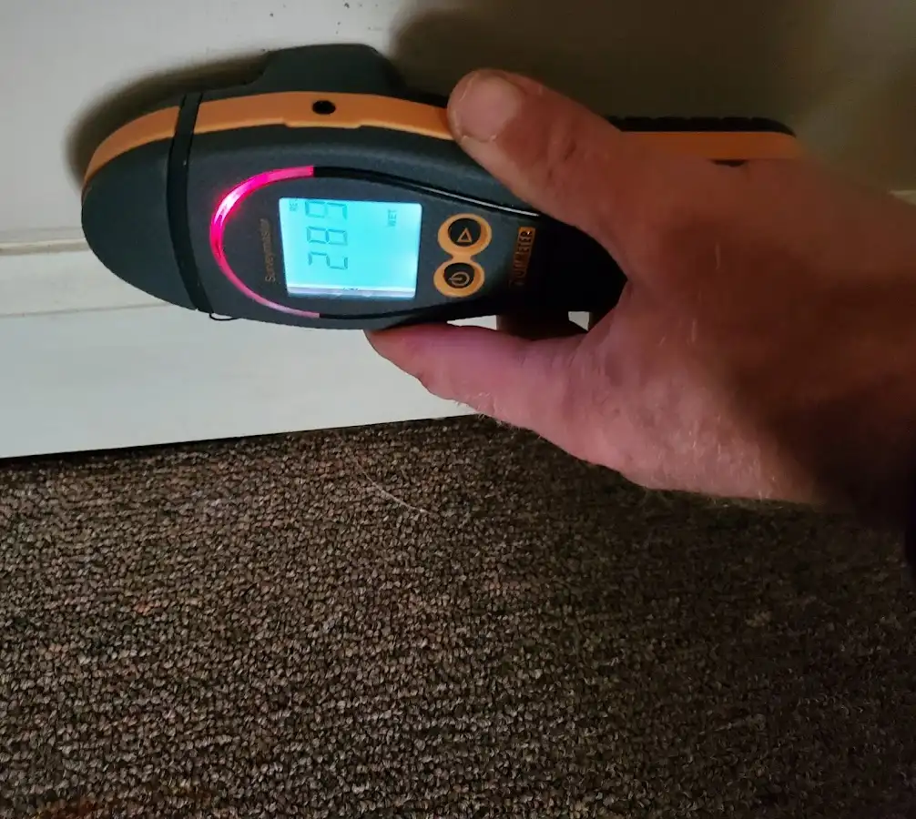 Moisture detection at baseboard during Burst Pipe Cleanup in Georgetown